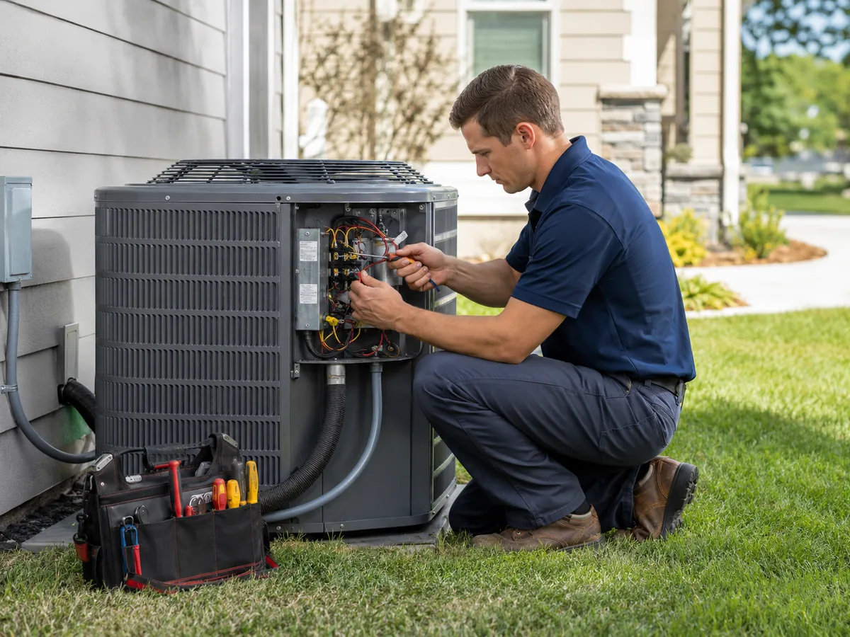 Experienced HVAC Contractor measuring temperature split and airflow at a residential vent register