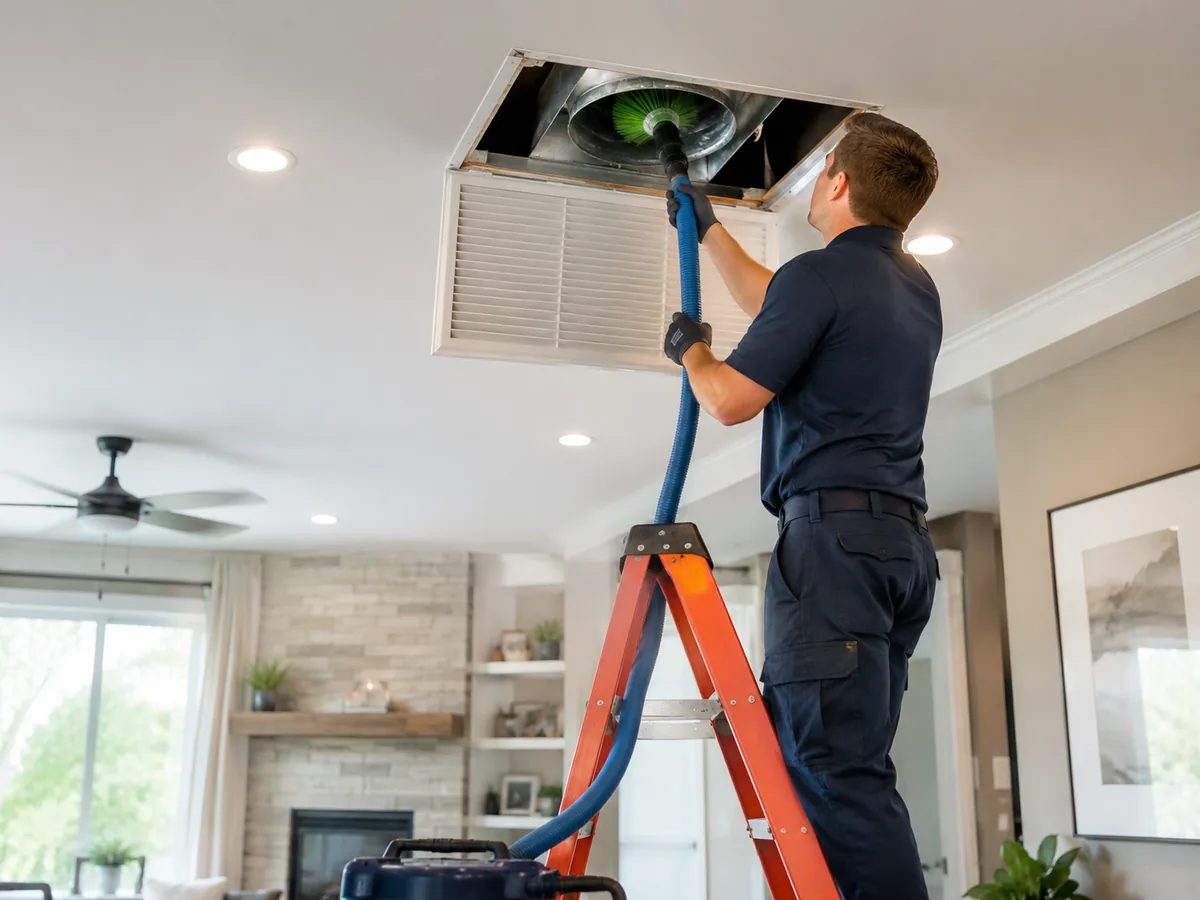 Skilled HVAC Contractor testing electrical components during a detailed indoor cooling system inspection