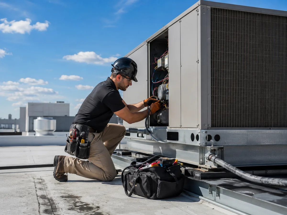 HVAC Contractor checking indoor unit performance during a residential maintenance appointment