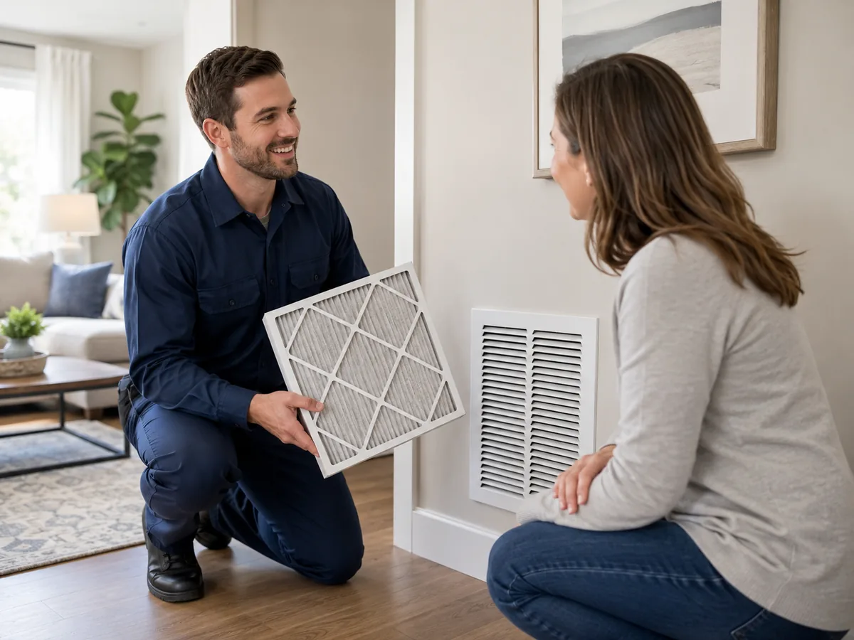 HVAC Contractor inspecting an air handler during a cooling issue in a residential utility closet