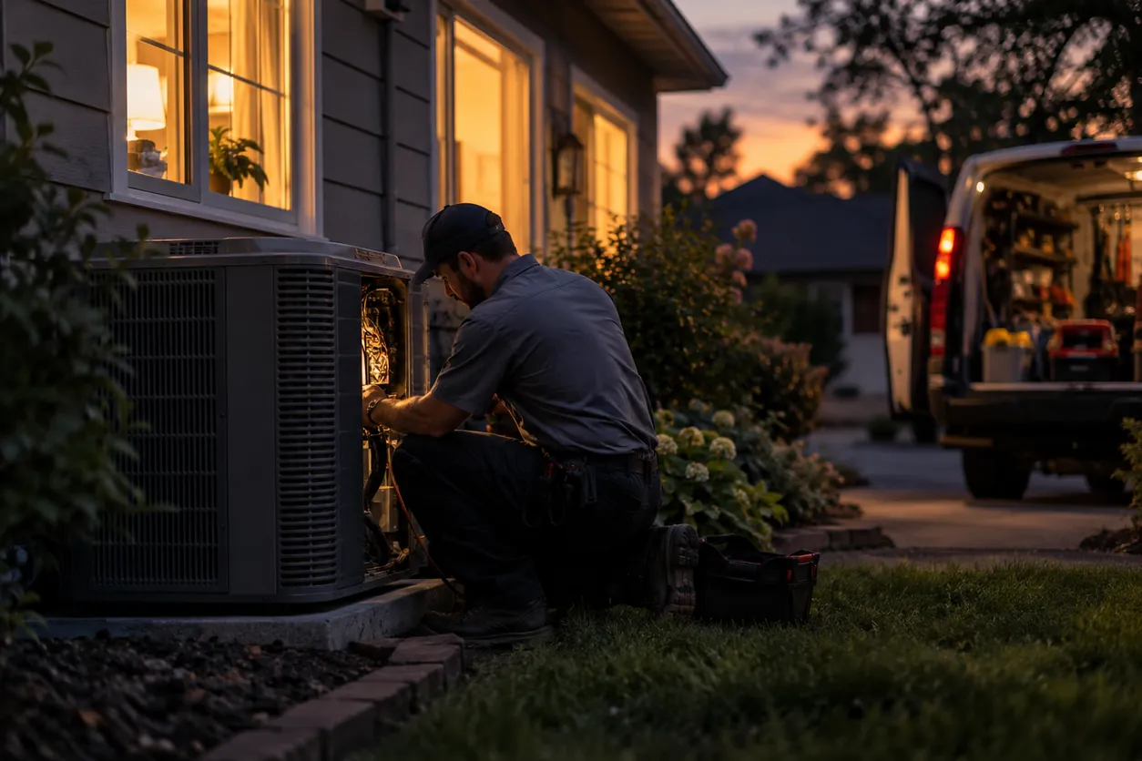 HVAC Repair in Henderson - NV as a technician checks refrigerant readings at an outdoor unit