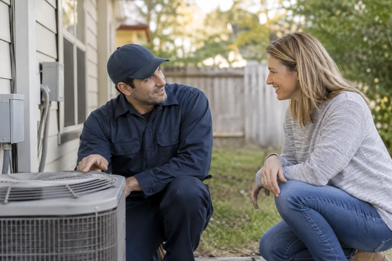 HVAC Repair in Enterprise - NV as a technician tests voltage at a residential condenser